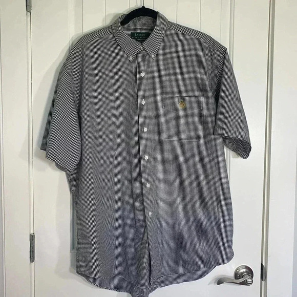 Lauren by Ralph Lauren XL Black White Gingham Button Up Short Sleeve Crest EUC - Picture 1 of 12